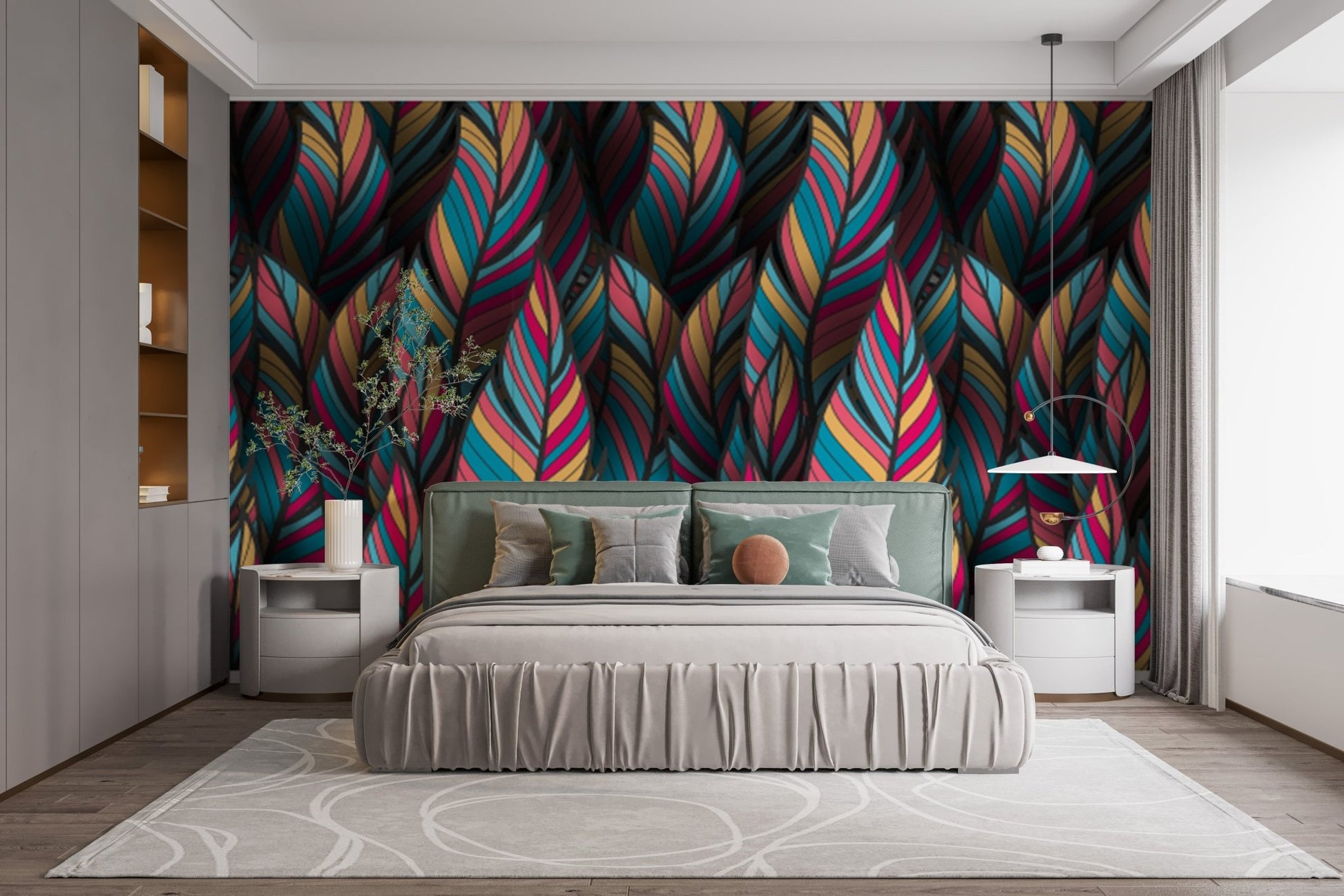 Tropical bird plumage wallpaper mural art

