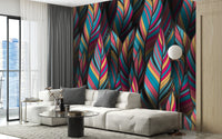 Colorful feathers wallpaper mural design
