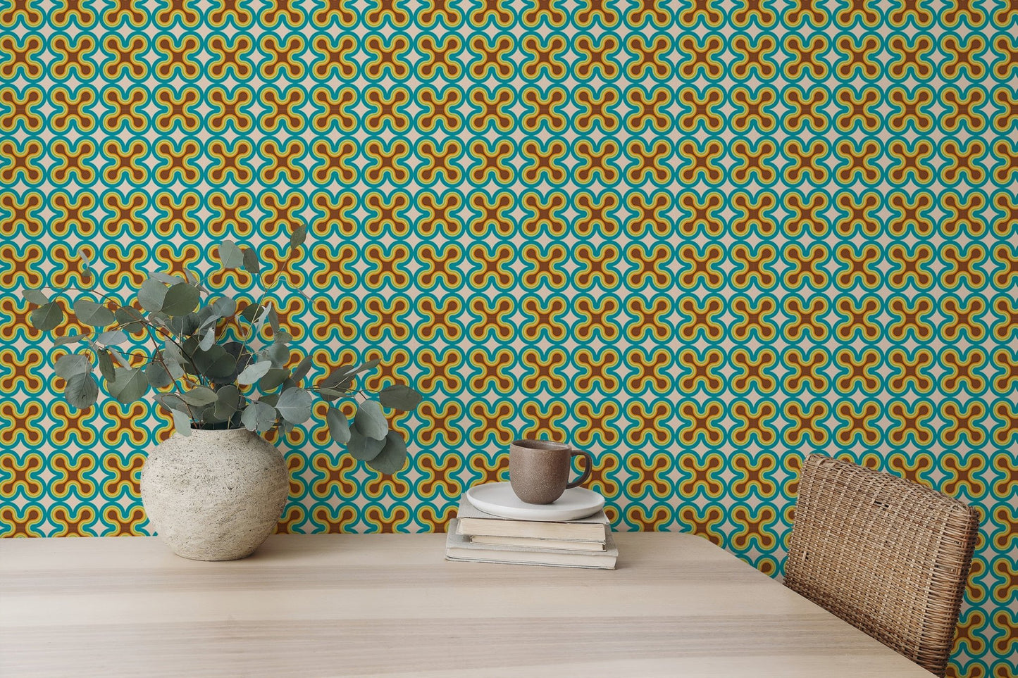 Colorful Upholstery Modern Art Pattern Old Wall mural on a reading area wall.