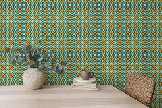 Colorful Upholstery Modern Art Pattern Old Wall mural on a reading area wall.