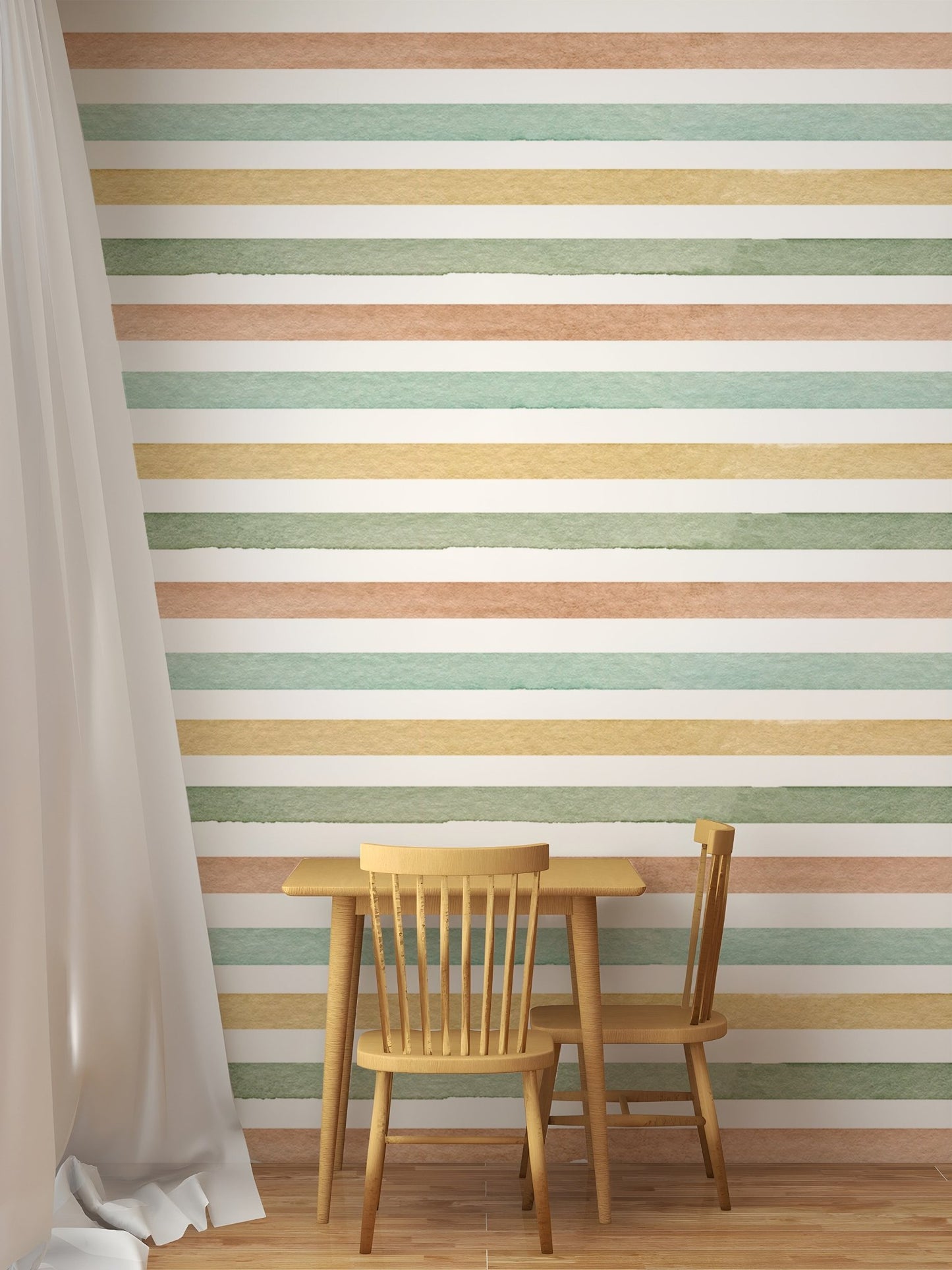 Colorful Watercolor Abstract Striped Wallpaper For Walls in dining nook
