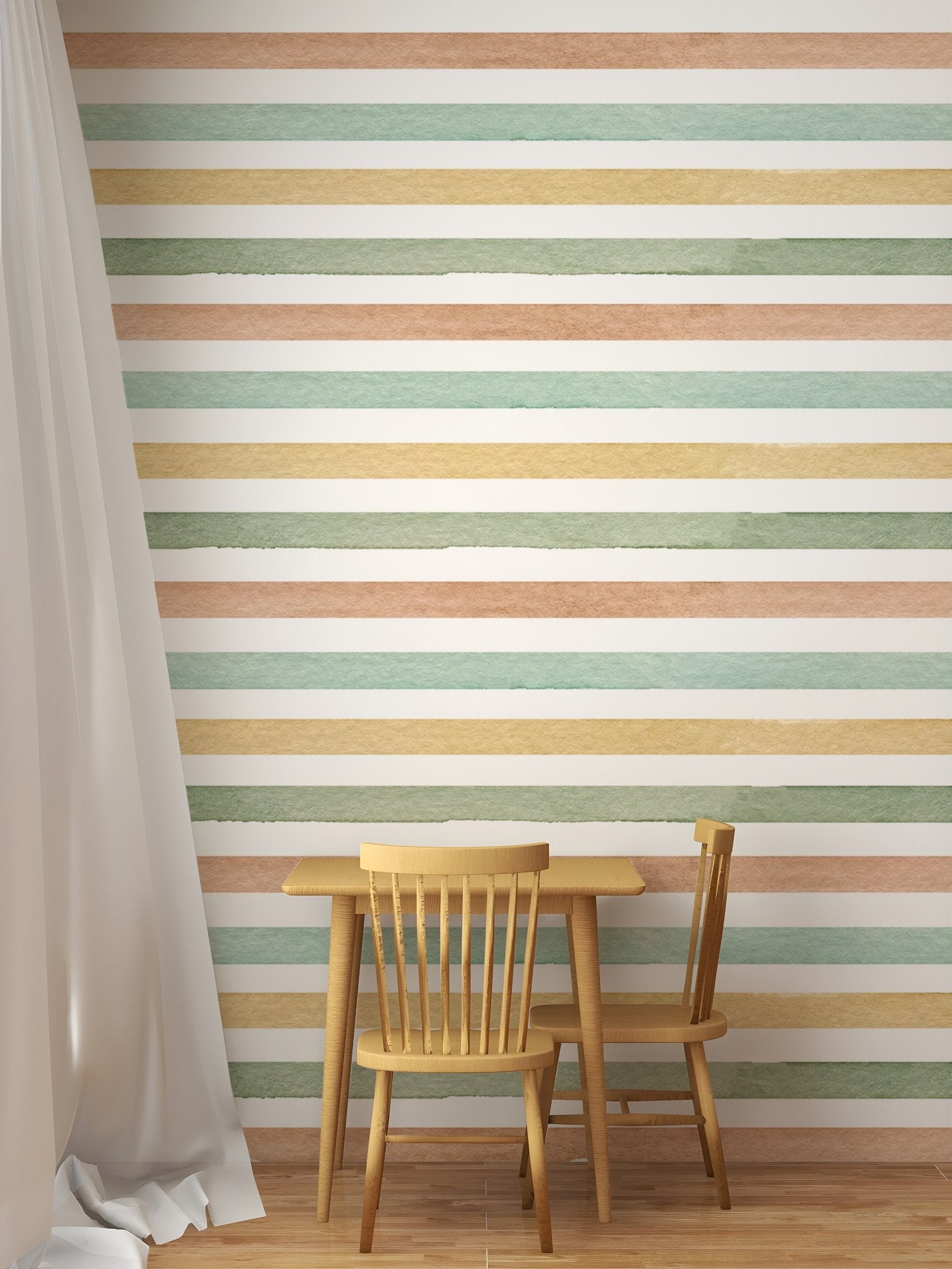 Colorful Watercolor Abstract Striped Wallpaper For Walls in dining nook