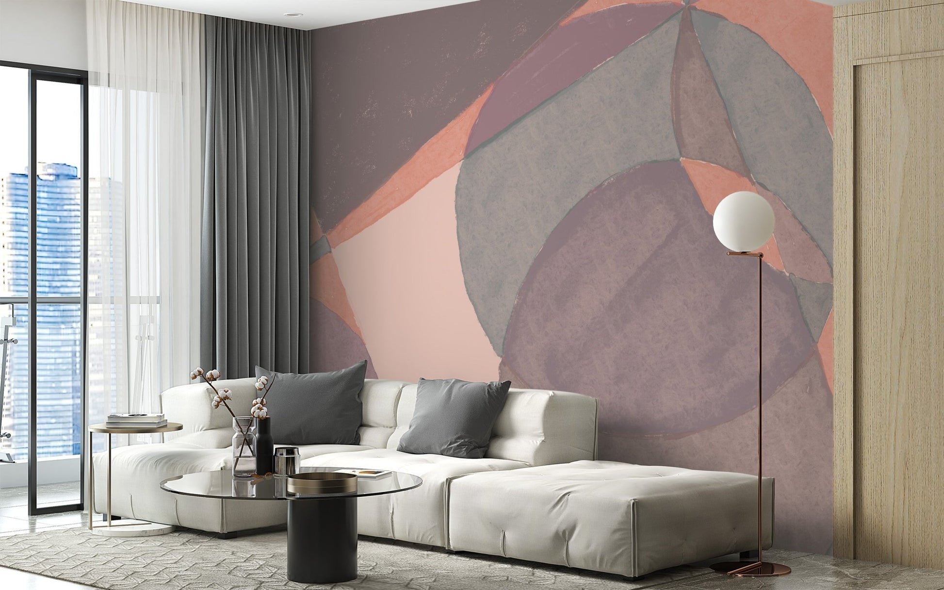 Pastel color block wallpaper mural with hand painted effect.