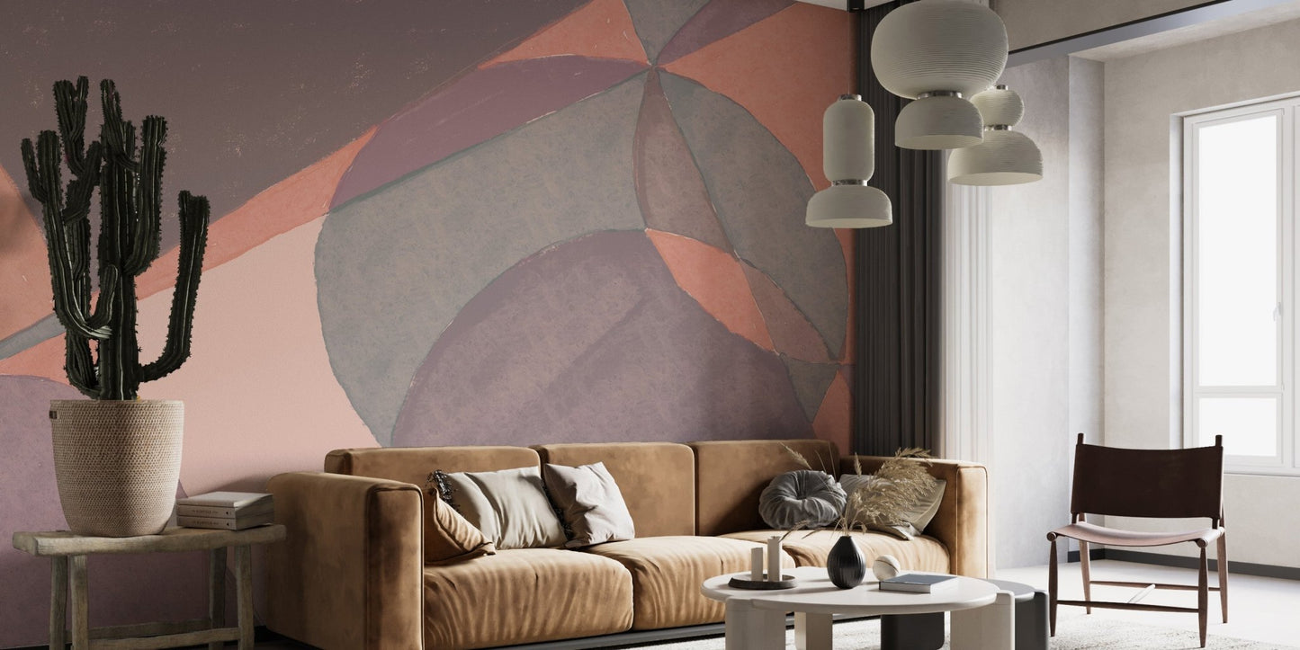 Textured abstract wall mural with overlapping organic shapes.