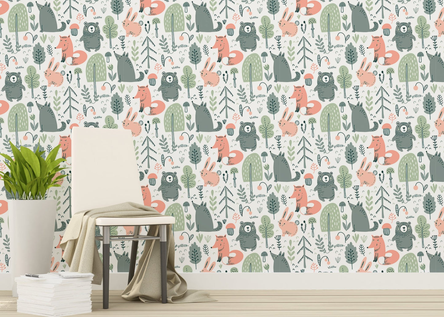 Colorful forest animals wallpaper perfect for kids' rooms