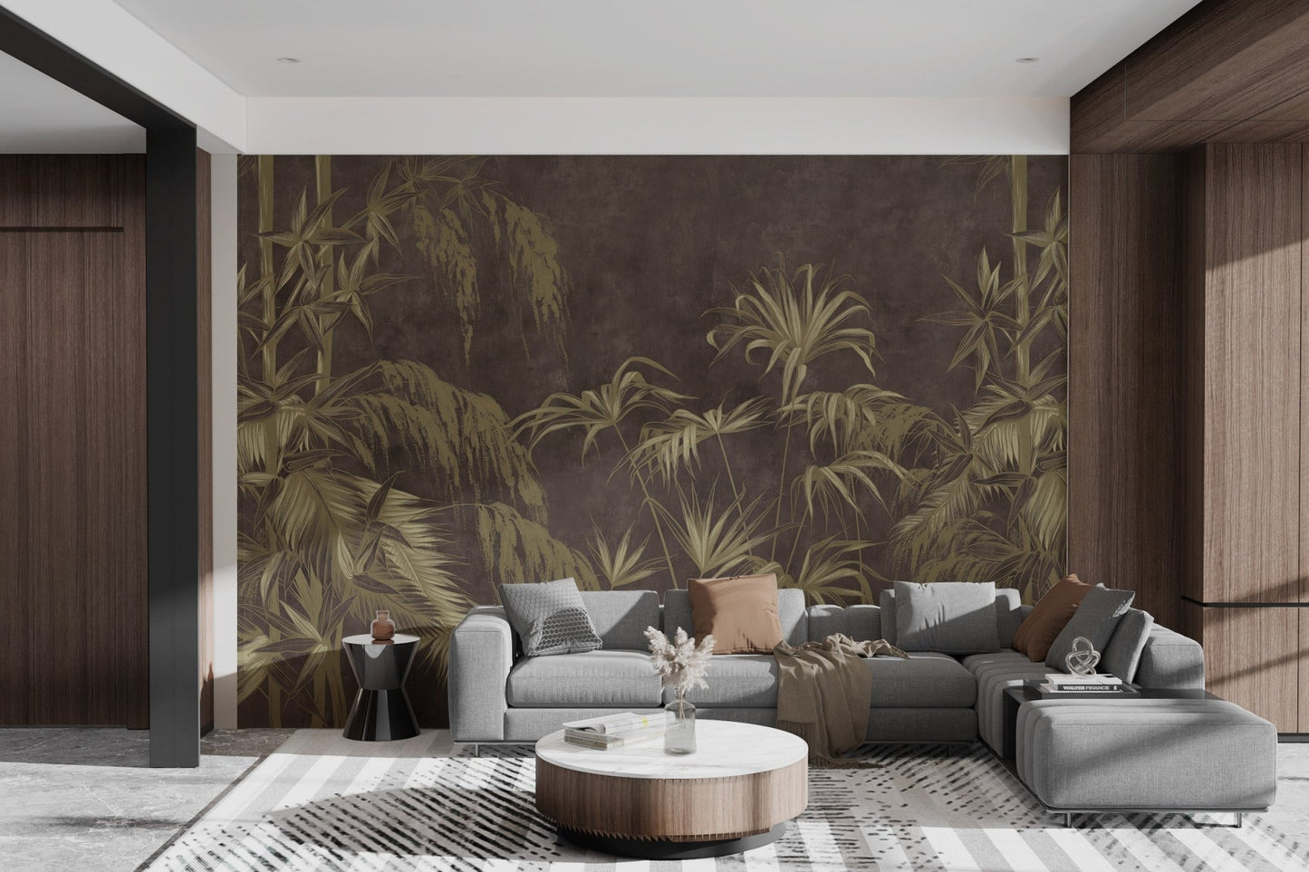 Concrete Grunge Wildflowers Wall Mural for modern living spaces.