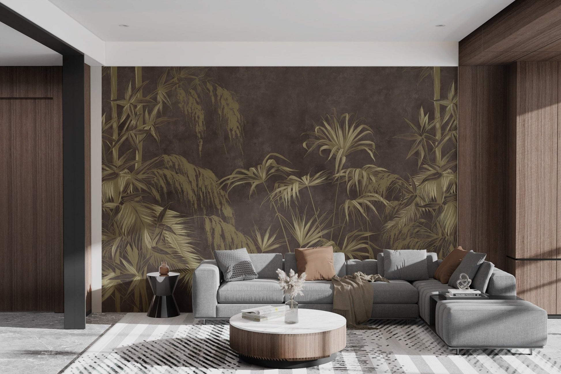 Concrete Grunge Wildflowers Wall Mural for modern living spaces.
