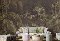 Vintage wildflower wall mural with textured background for living room.