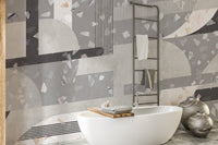 Concrete Texture Terrazzo Tile Murals in a modern bathroom setting.