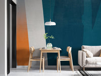 Small apartment dining nook with Concrete Texture Wallpaper Murals and a white lamp.