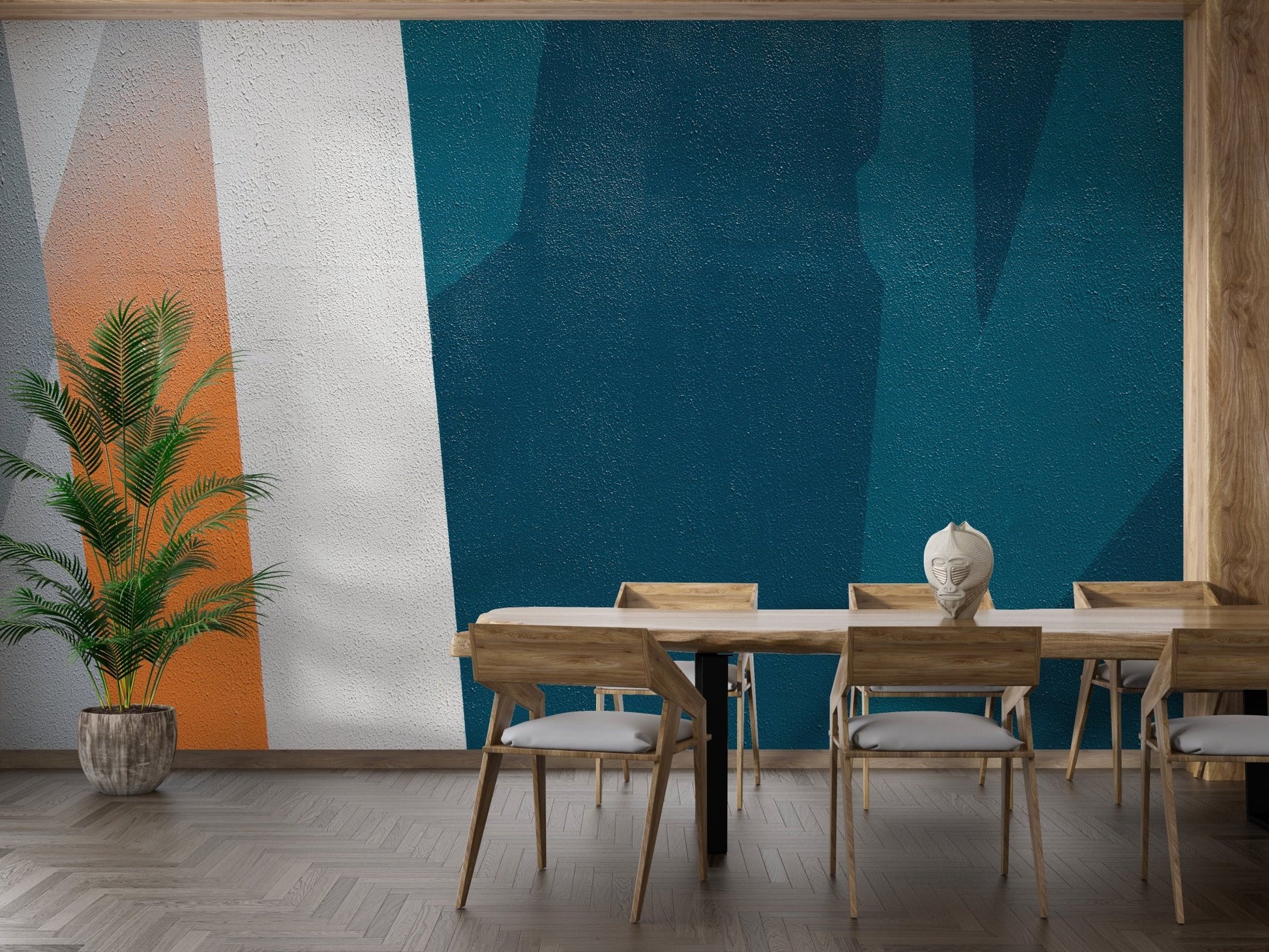 Concrete-style mural for minimalist and urban-inspired dining area walls.
