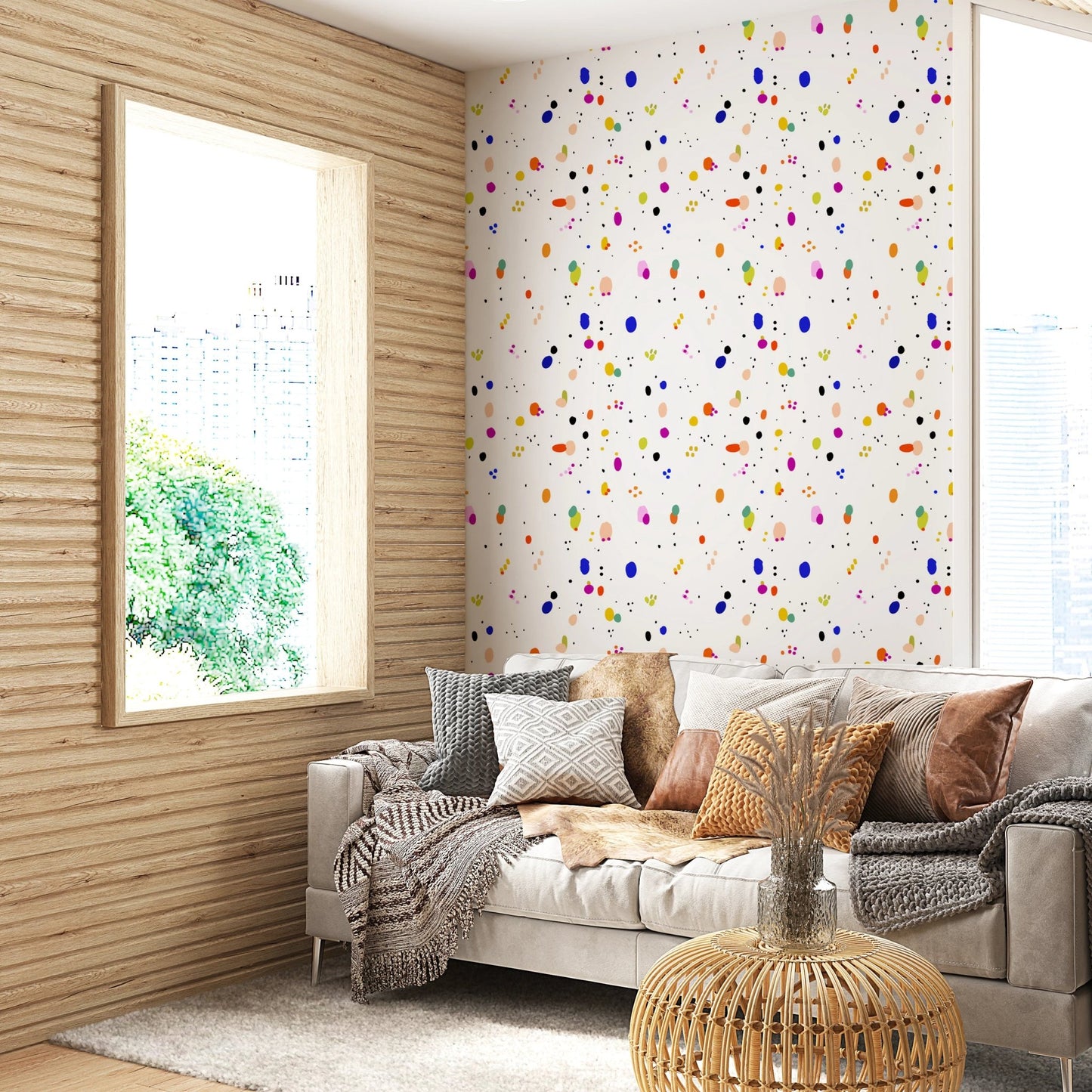 Light abstract confetti pattern wallpaper for rooms