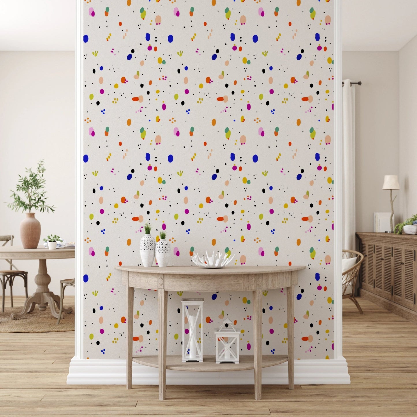 Abstract confetti pattern wallpaper with colorful dots