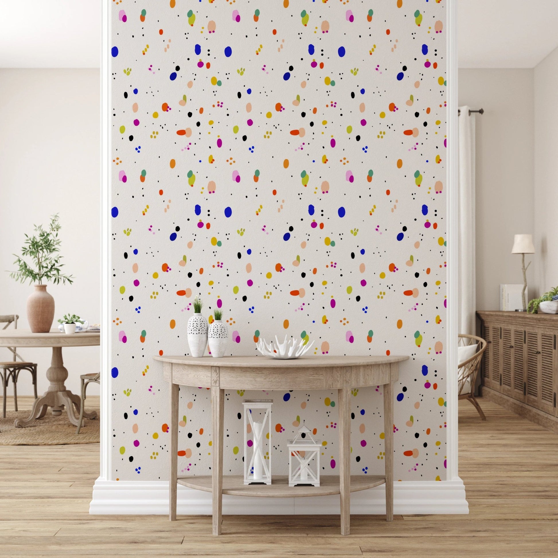 Abstract confetti pattern wallpaper with colorful dots