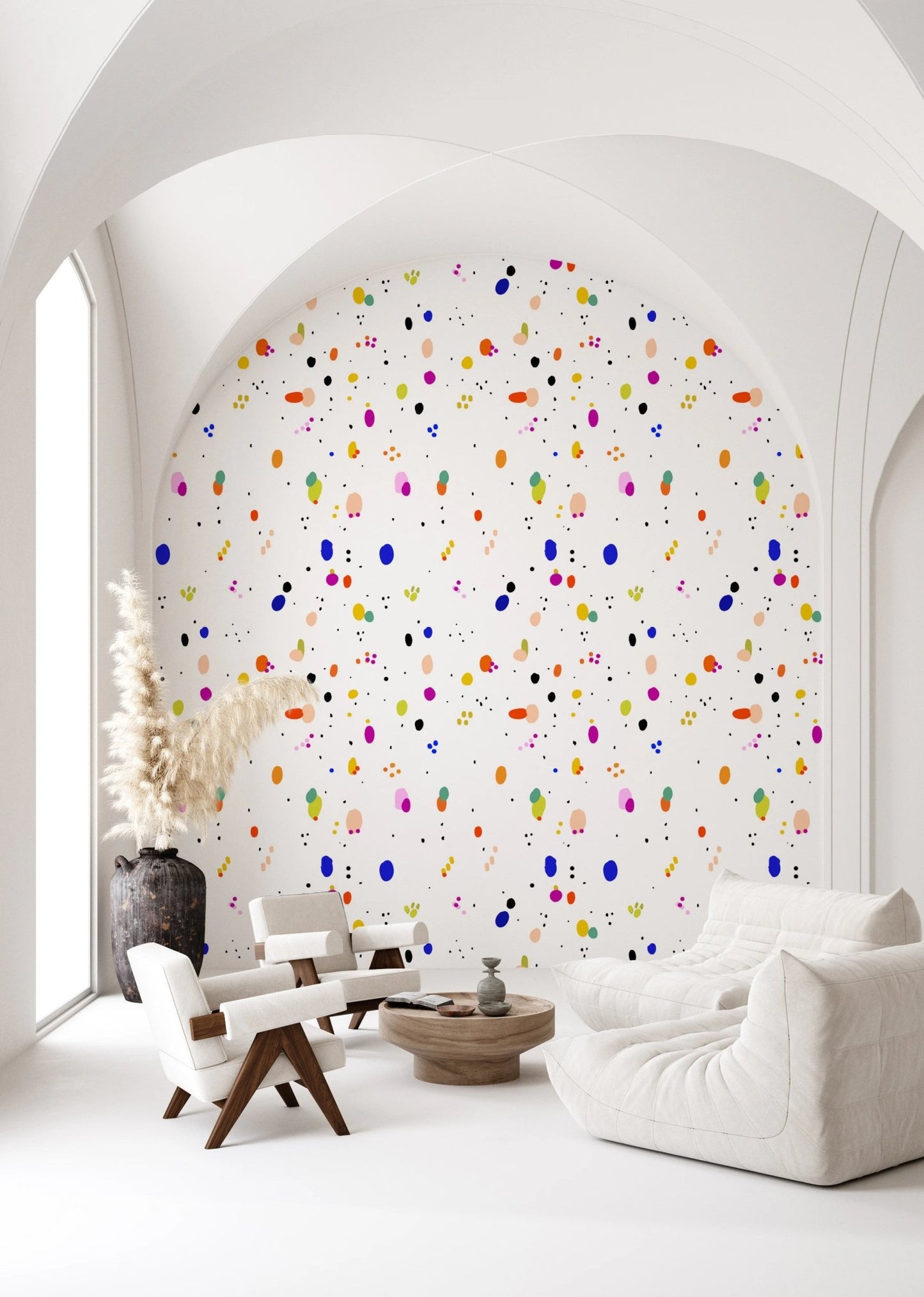 Playful confetti style pattern wallpaper design