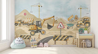 Civil work theme wallpaper wall mural with safety sign details.