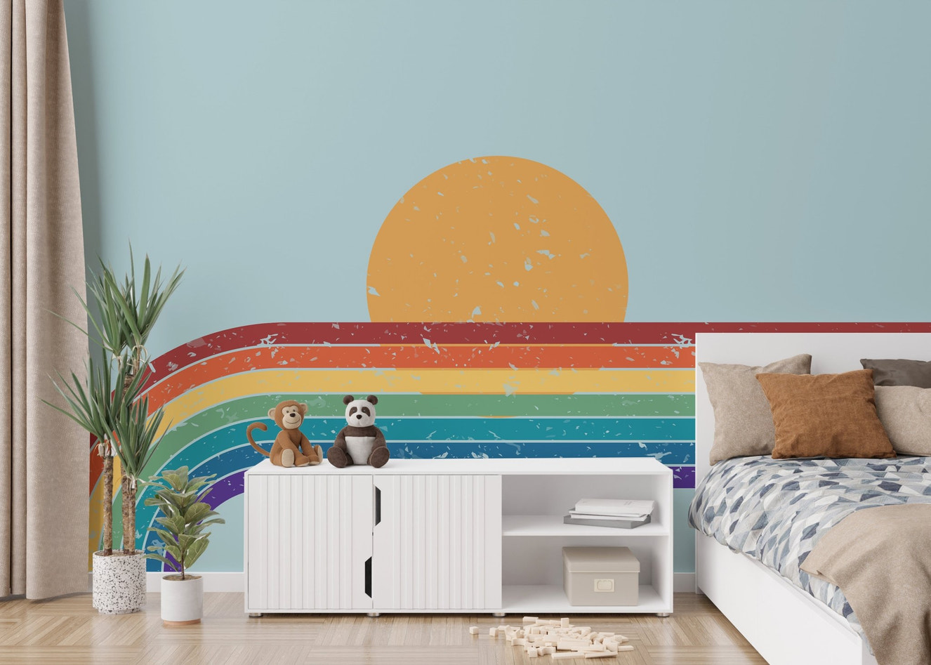 Vibrant wallpaper mural with bold colors
