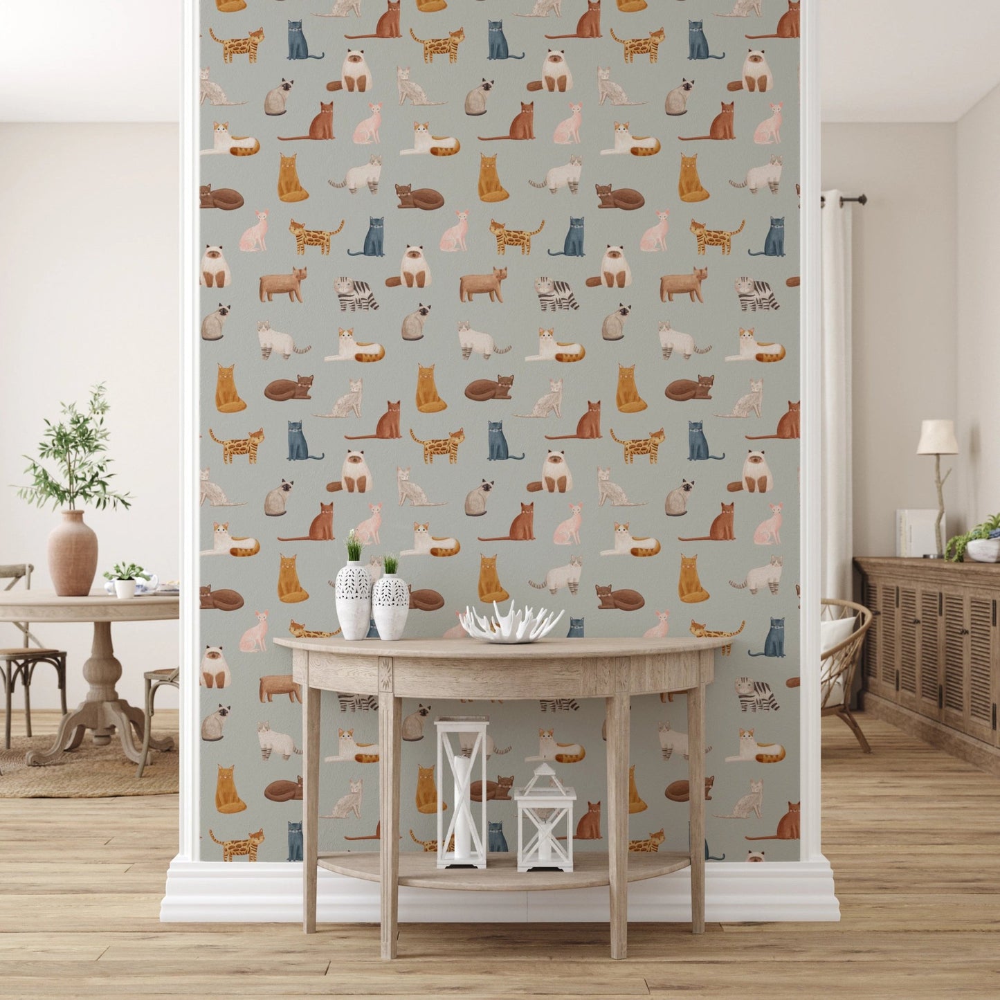Charming feline pattern with hand-drawn textures.