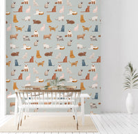 Playful feline wallpaper for a cozy nursery or room.