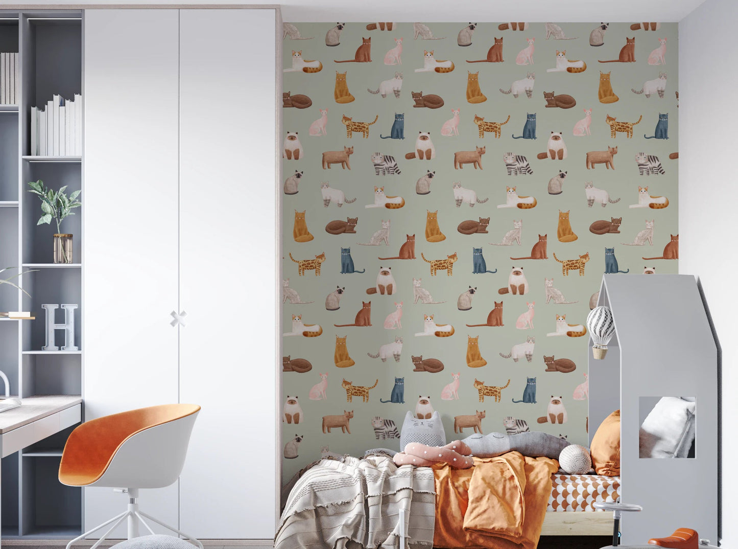 Creative pet pattern sage green nursery wall mural