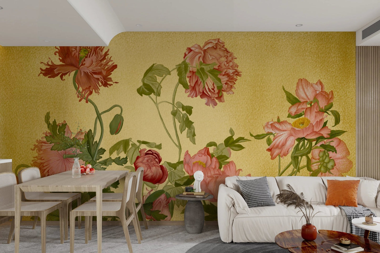 Coral Garden Symphony Wall Mural used as a feature wall in a spacious apartment