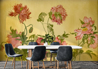 Coral Garden Symphony Wall Mural in a dining area with black chairs and white table