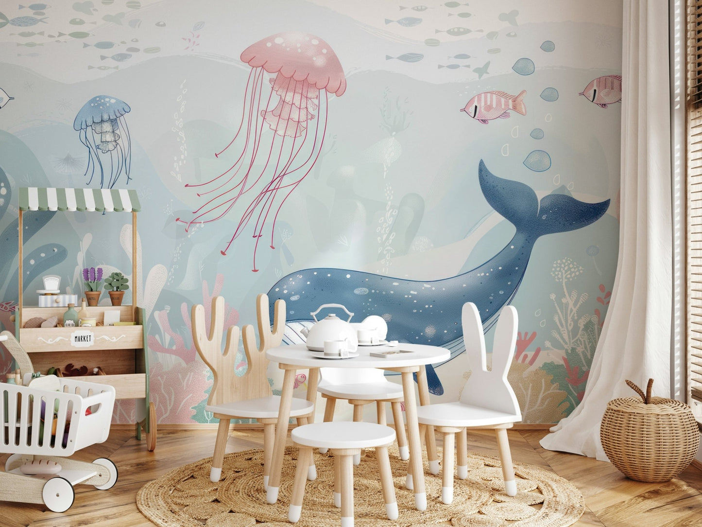 Scenic Undersea World mural for a coastal-themed apartment.
