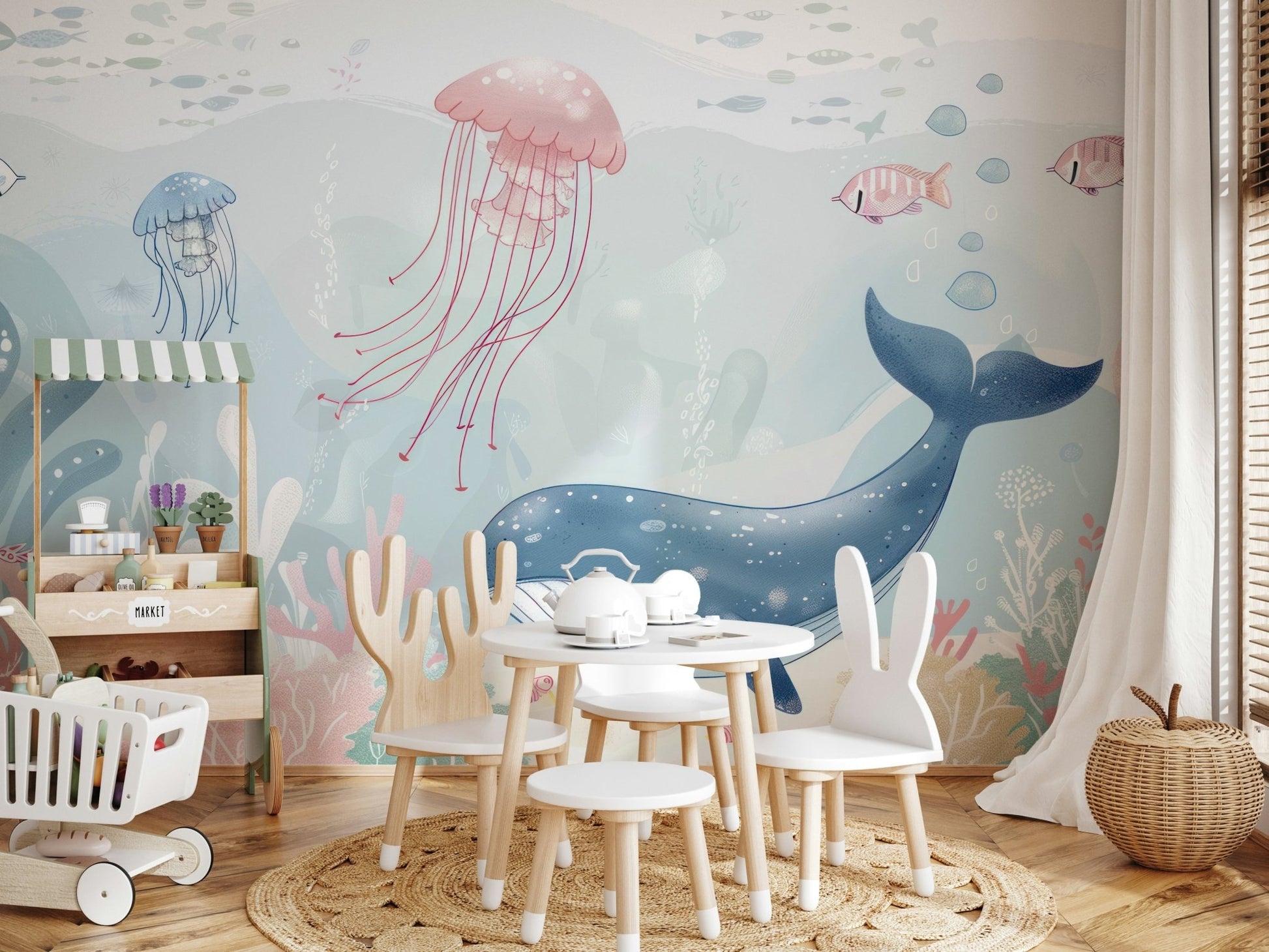 Scenic Undersea World mural for a coastal-themed apartment.
