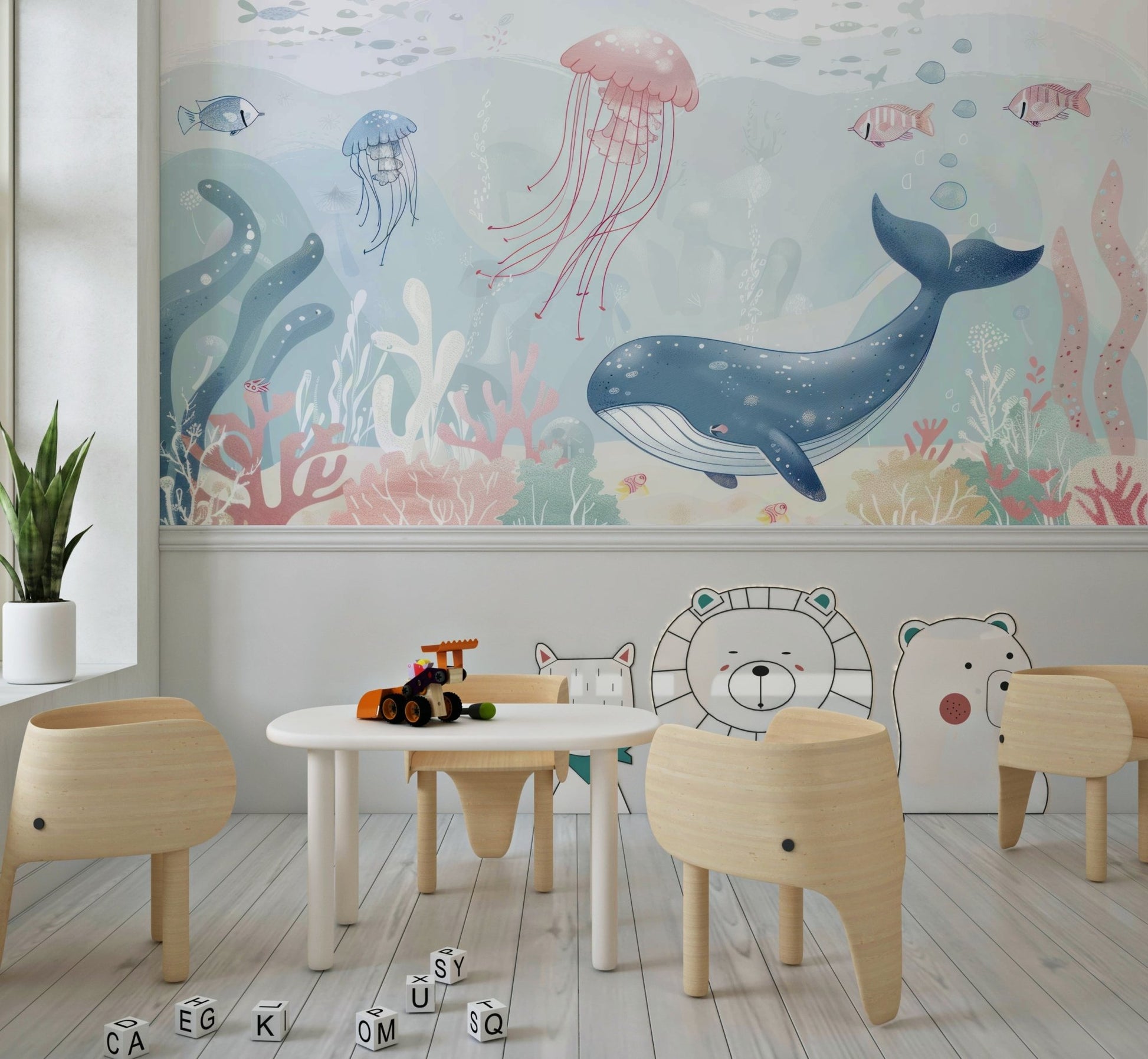 Wide composition showing Coral Reef Tales artistic focus.