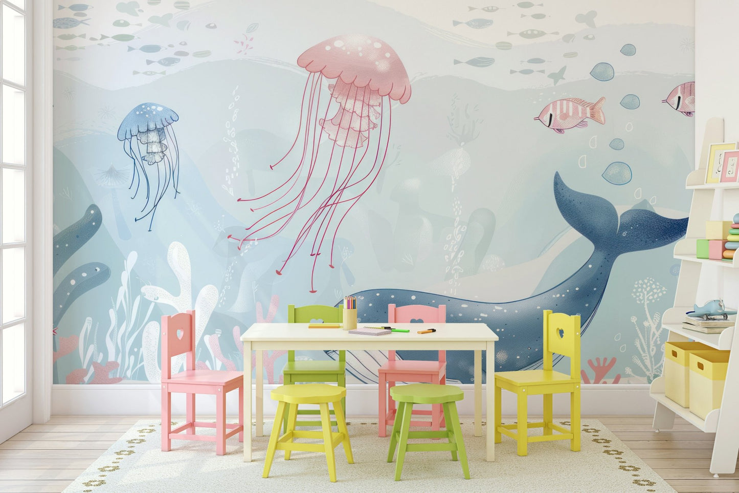 Vibrant marine life on Coral Reef Tales wallpaper.