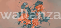 Wide shot of a decorative floral wall mural in a modern residential layout.