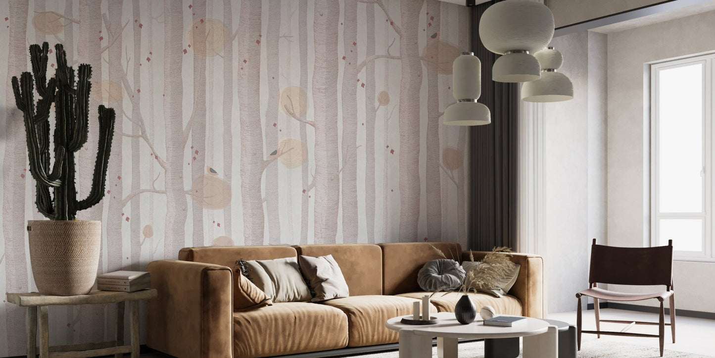 Cream-Colored Forest Mural in a minimalist sitting area.