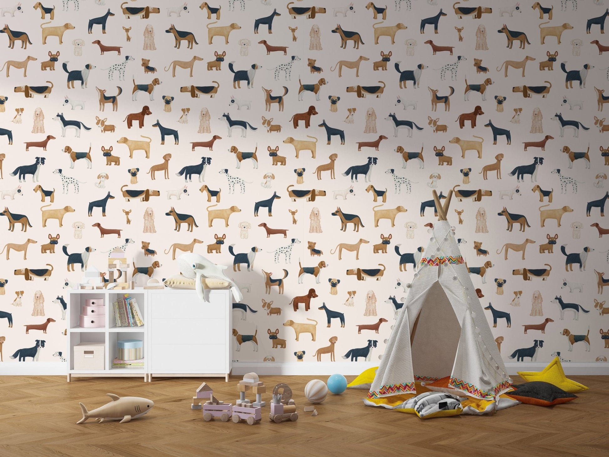 Cream Dogs Breed Pattern Wallpaper - Wallanza