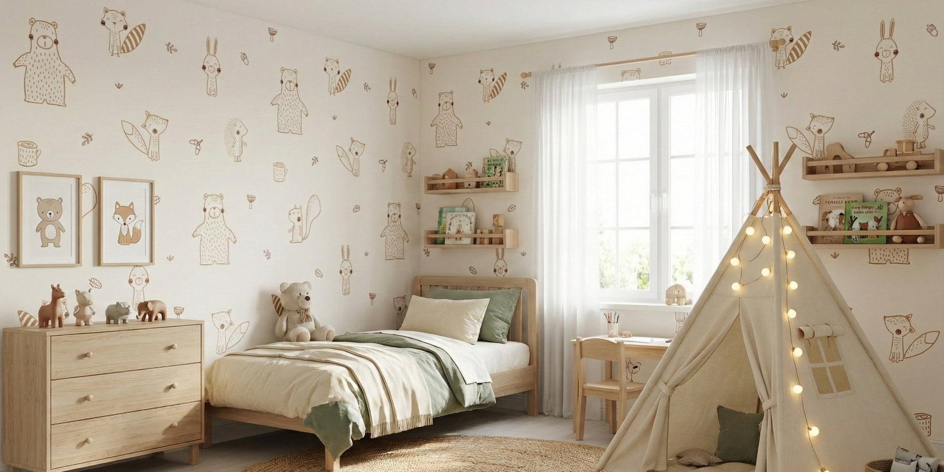 Cream Forest friends Wallpaper Murals - Wallanza