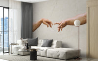 Classical art wall mural with extended hands composition.