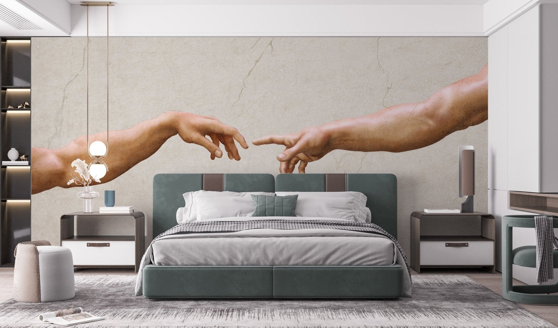 Creation of adam wallpaper mural with classical hands artwork.