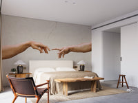 Artistic hands wall mural with soft beige background.