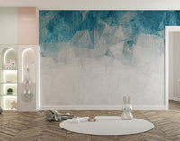 Kids room wall mural in light blue and white abstract style.
