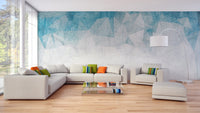 Living room showing distressed crumbled color wall mural.