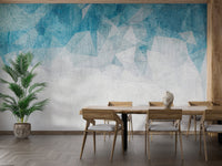 Textured teal crumbled mural in modern dining room.
