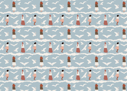Coastal Repeat Pattern Flying Seagull Birds Kids Wallpaper