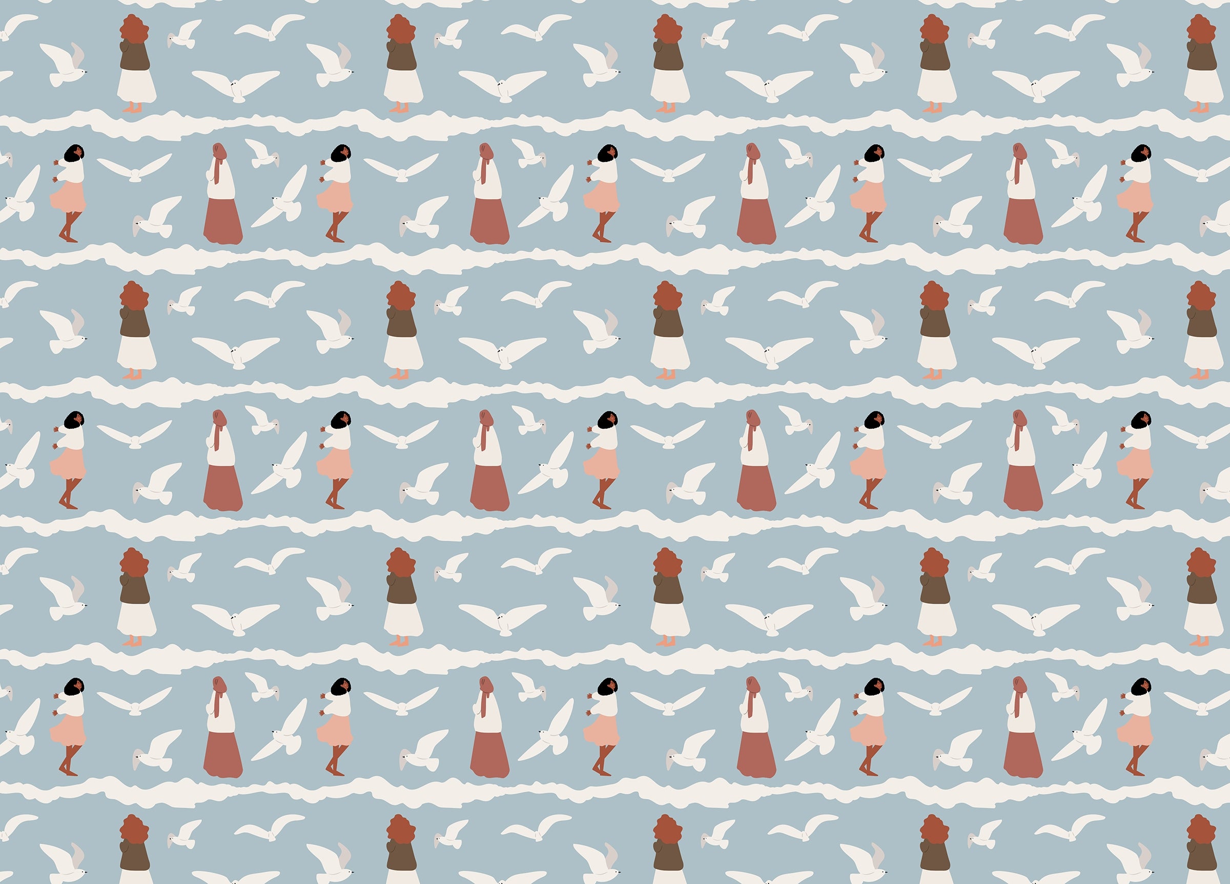 Repeat Pattern On Flying Coastal Pattern Flying Seagull Birds Wallpaper for Kids