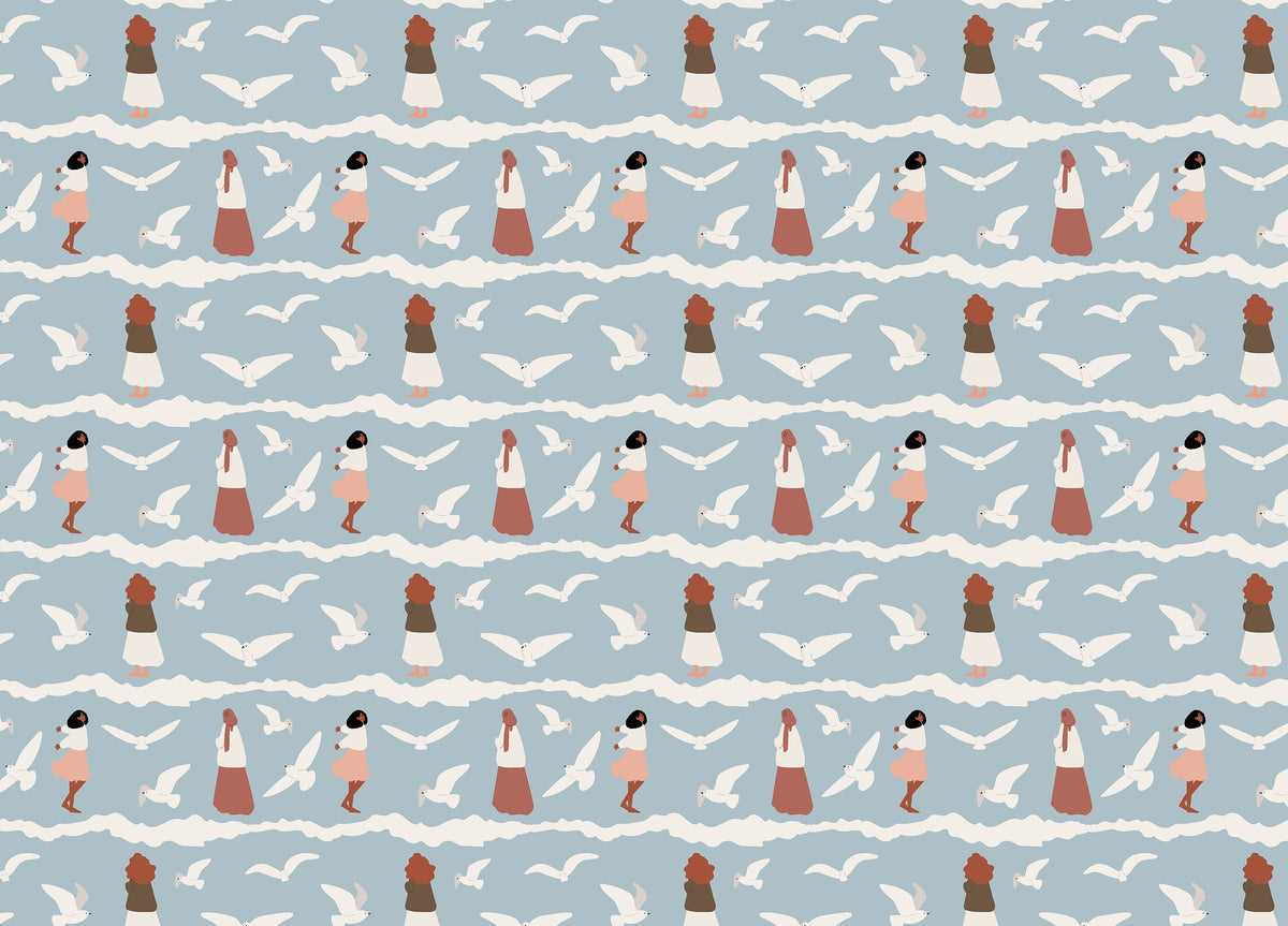 Coastal Repeat Pattern Flying Seagull Birds Kids Wallpaper in your room