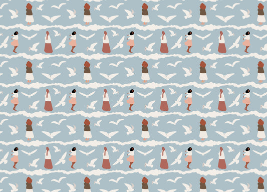Coastal Repeat Pattern Flying Seagull Birds Kids Wallpaper