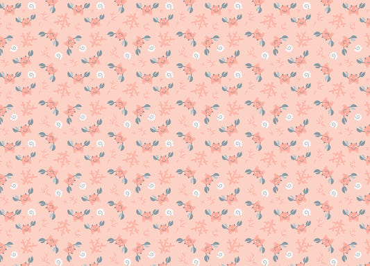 Cute Crab Sea Shells Pink Pastel Color Kids Room Wallpaper