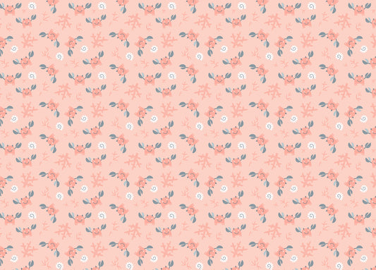 Cute Crab Sea Shells Pink Pastel Color Kids Room Wallpaper