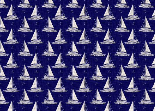 Blue and White Nautical Navy Sailing Boat Burlap Linen Wallpaper