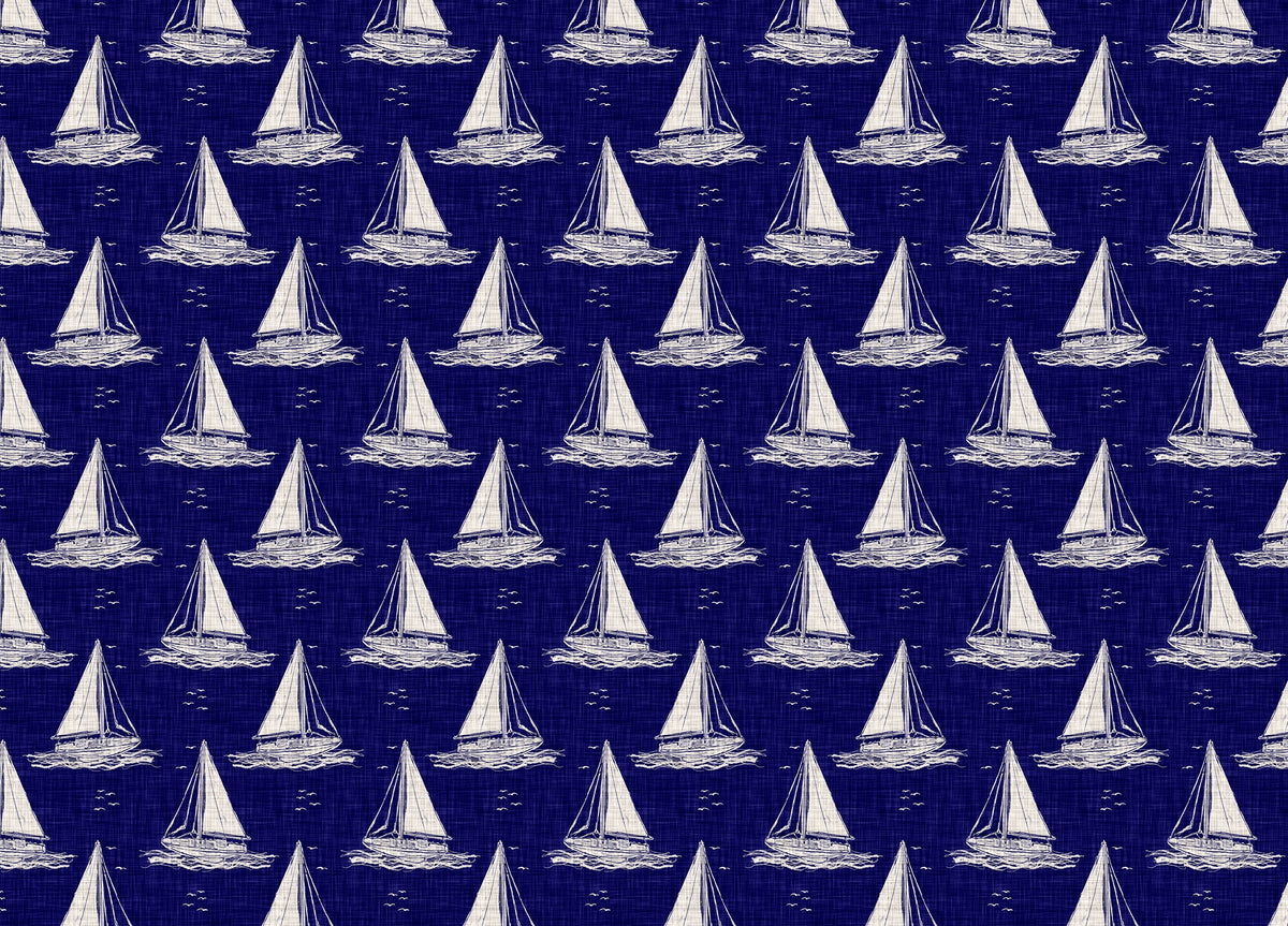 Blue and White Nautical Navy Sailing Boat Burlap Linen Wallpaper in your room