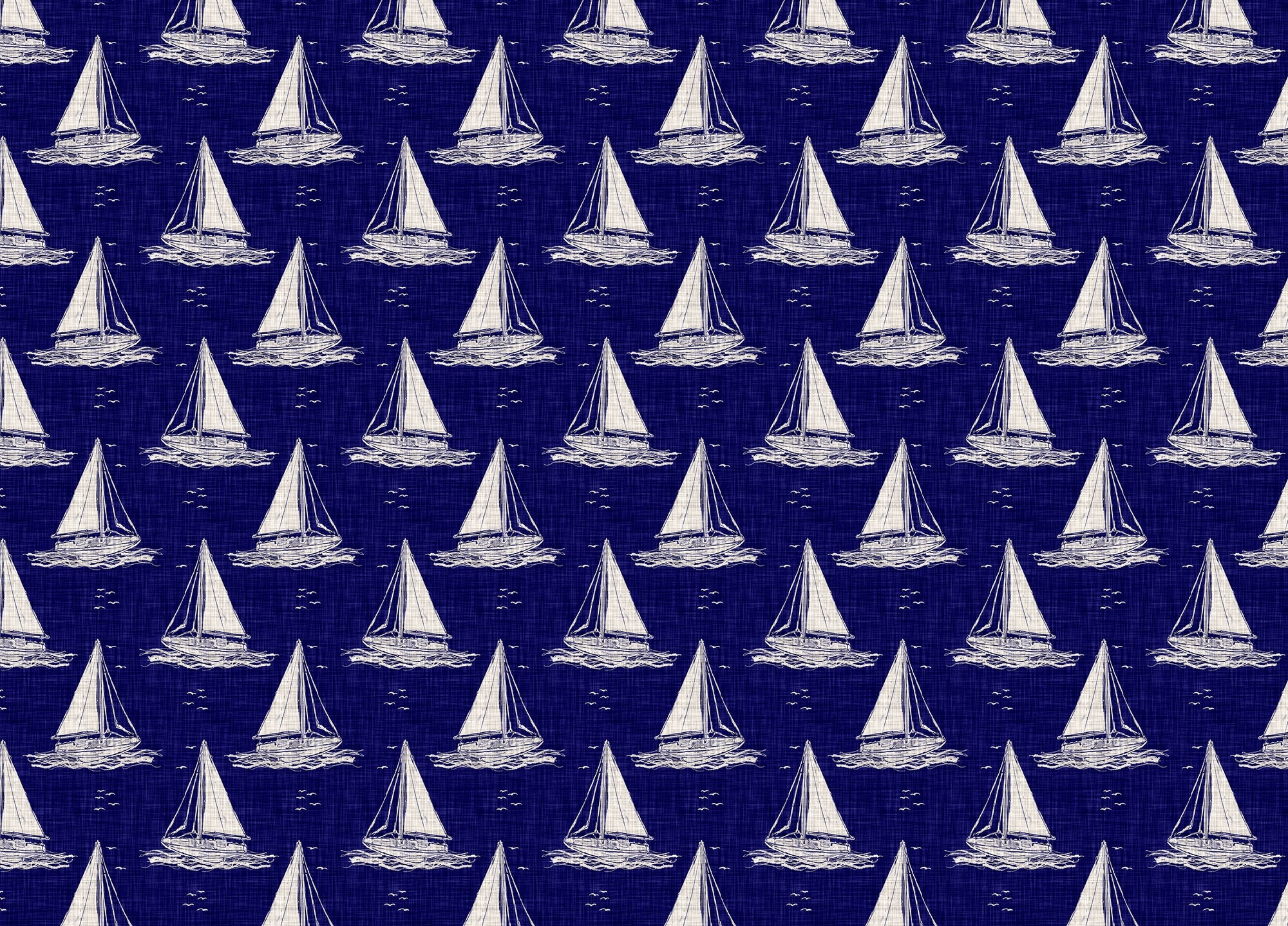 Blue and White Nautical Navy Sailing Boat Burlap Linen Wallpaper