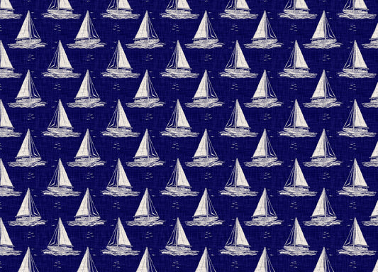 Blue and White Nautical Navy Sailing Boat Burlap Linen Wallpaper